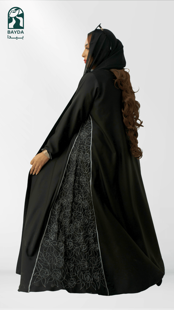 عباءة كريب كوري مفتوحة مطرزة مع طرحة