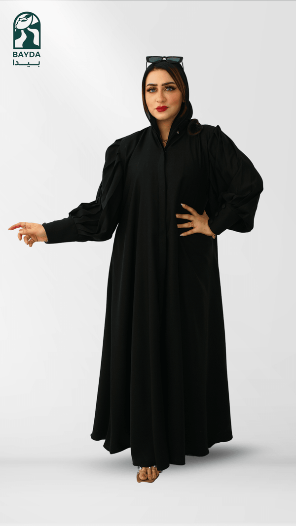 عباءة مقفلة كريب كوري بتصميم اكمام مميز مع طرحة